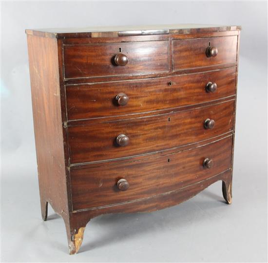 A Victorian mahogany bowfront chest 3ft 5in. H.3ft 5in.